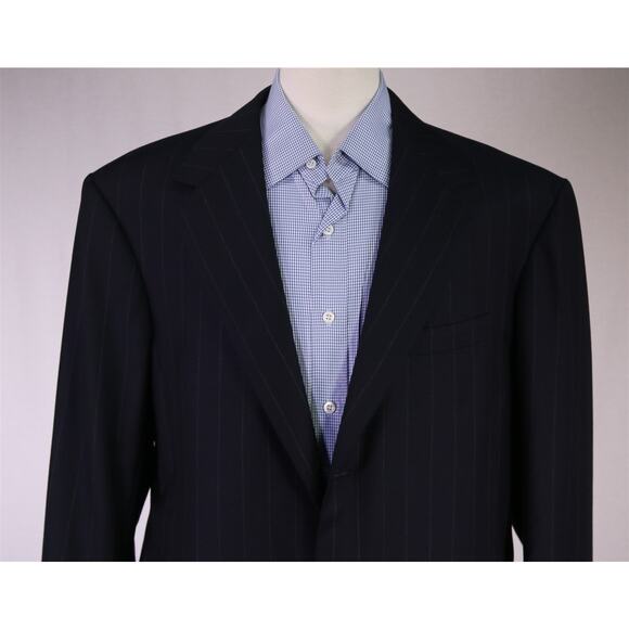 English Cut Bespoke Savile Row Tailors Navy Chalkstripe Suit Blazer Jacket 50L - Picture 3 of 9